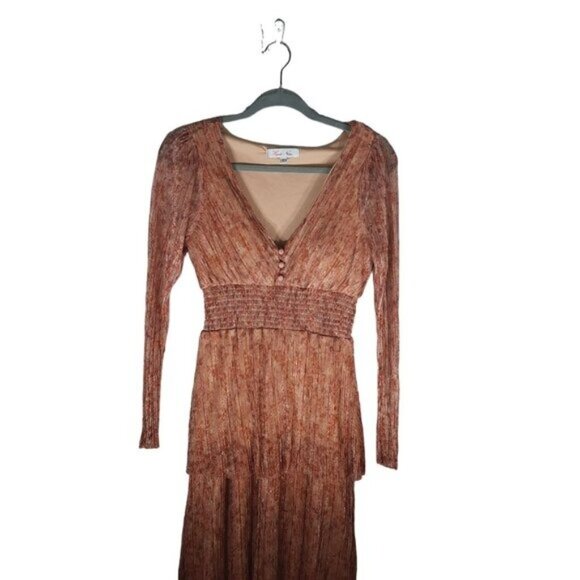 Haute Nites Metallic Orange Brown Sheer Maxi Dress - Picture 11 of 14